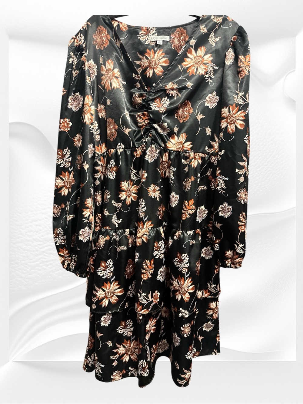 OPHELIA ROE NWT long sleeve floral patterned silky ruffled dress